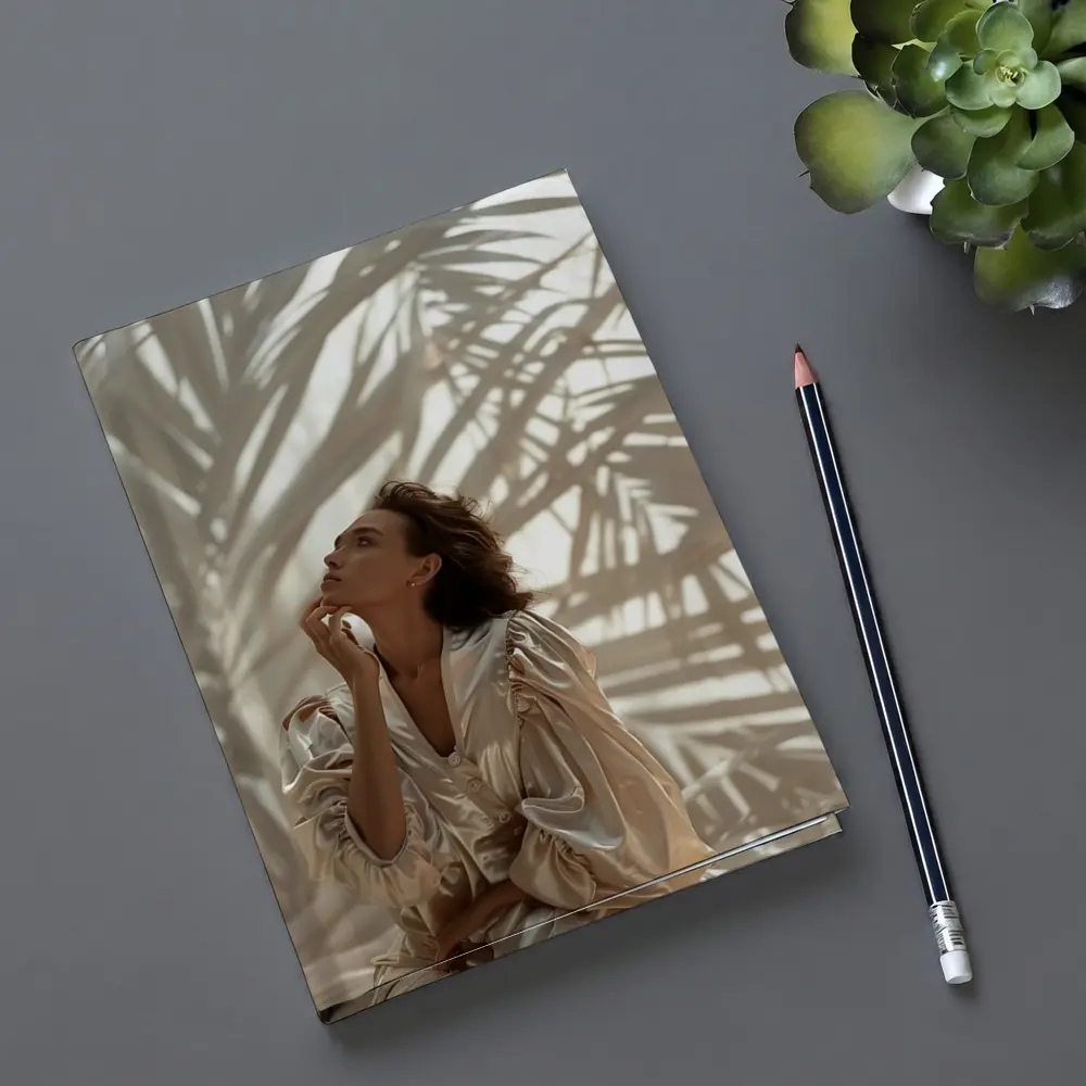 Woman in Silk Robe Palm Shadow Light – Notebooks