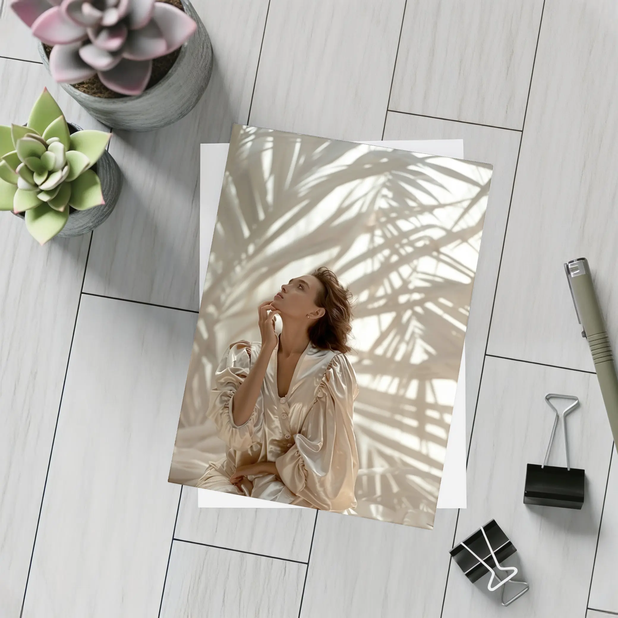 Woman in Silk Robe Palm Shadow Light – Postcards