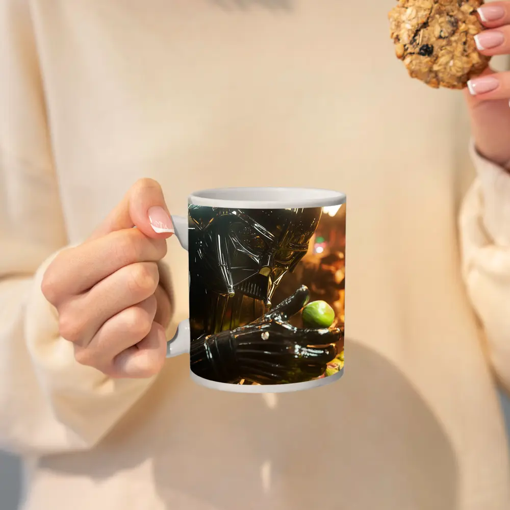 Dark Armored Figure Picking Green Fruits – Mugs