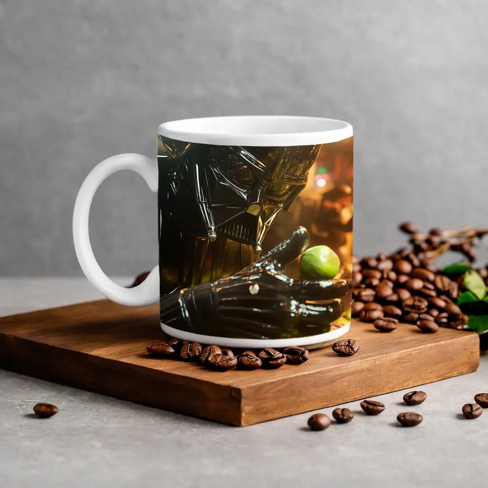Dark Armored Figure Picking Green Fruits – Mugs