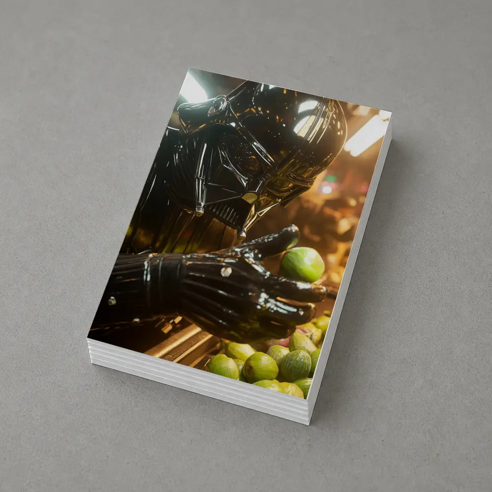 Dark Armored Figure Picking Green Fruits – Postcards