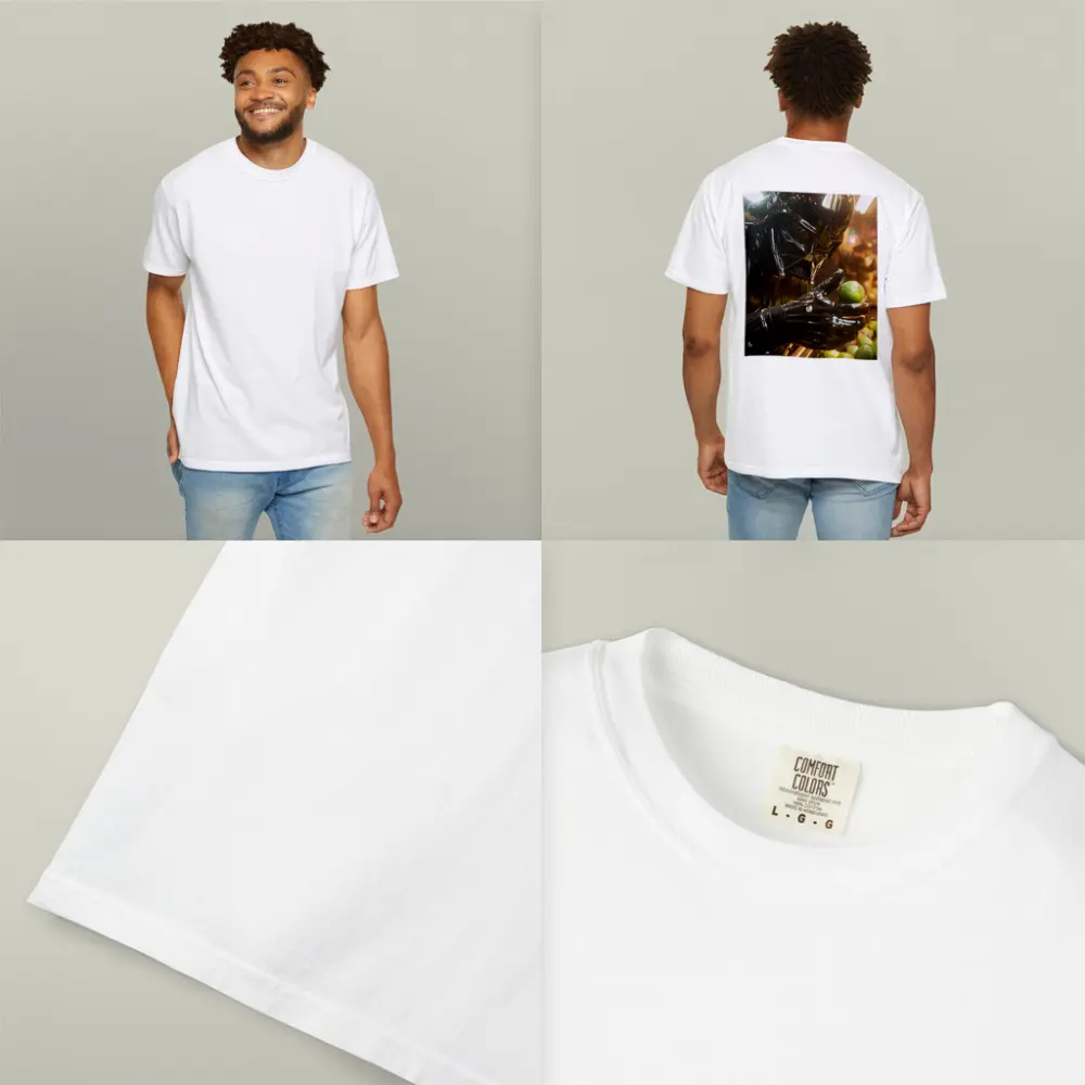 Dark Armored Figure Picking Green Fruits – T-Shirts