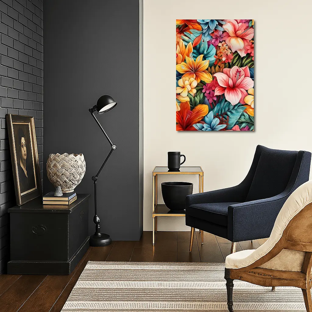 Tropical Hibiscus Floral Pattern Colorful Art – Wall Art