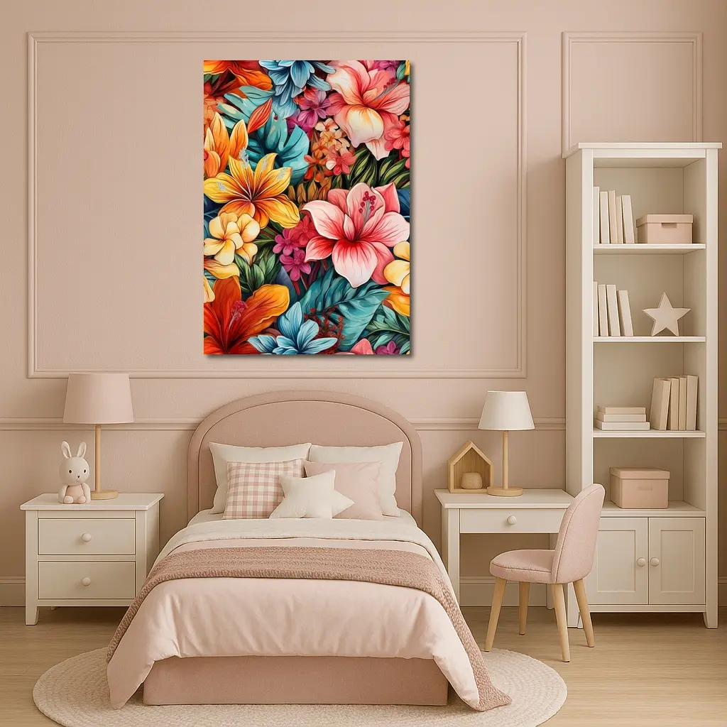 Tropical Hibiscus Floral Pattern Colorful Art – Wall Art
