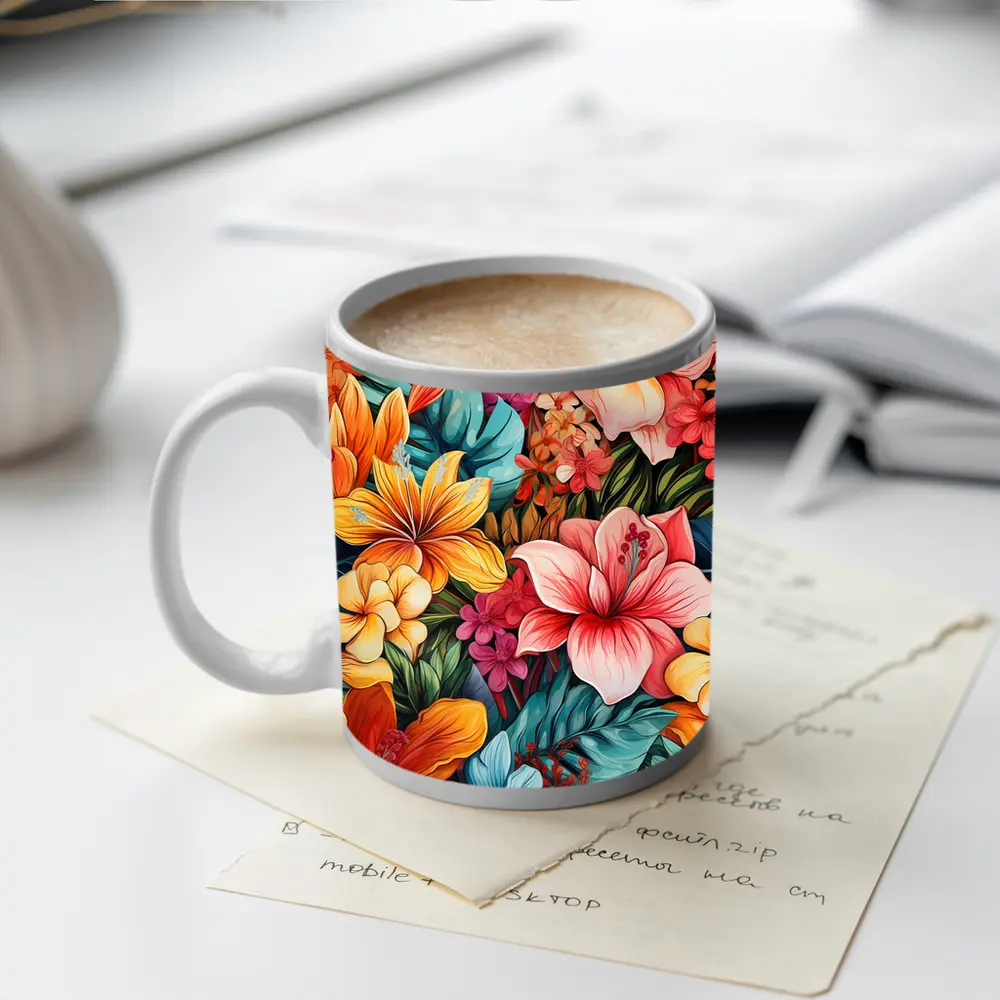 Tropical Hibiscus Floral Pattern Colorful Art – Mugs