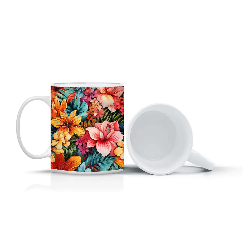 Tropical Hibiscus Floral Pattern Colorful Art – Mugs