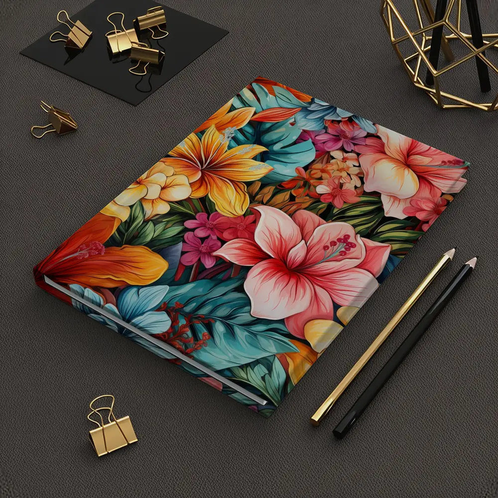 Tropical Hibiscus Floral Pattern Colorful Art – Notebooks