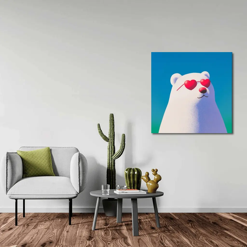 Polar Bear Heart Sunglasses Blue Sky – Wall Art