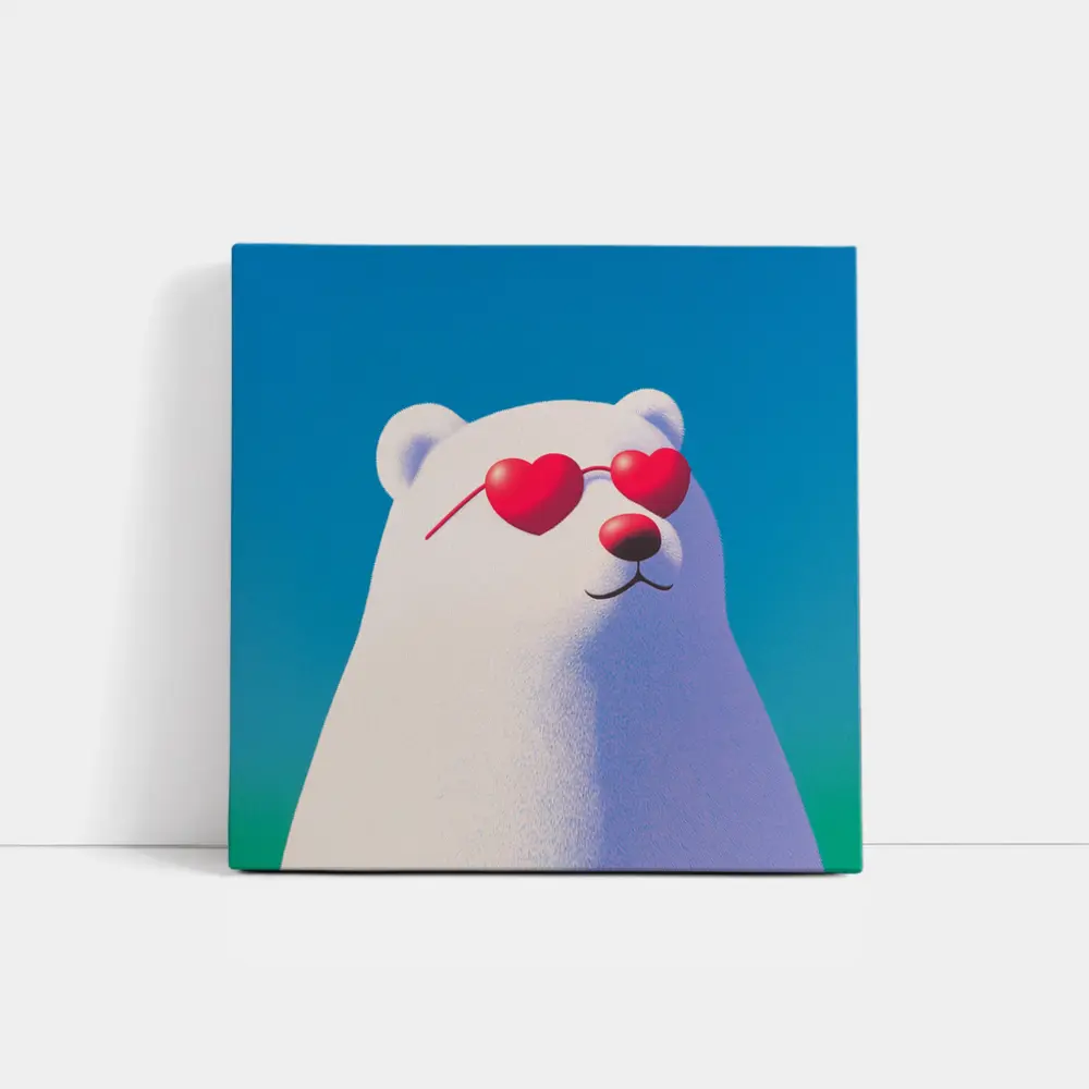 Polar Bear Heart Sunglasses Blue Sky – Wall Art