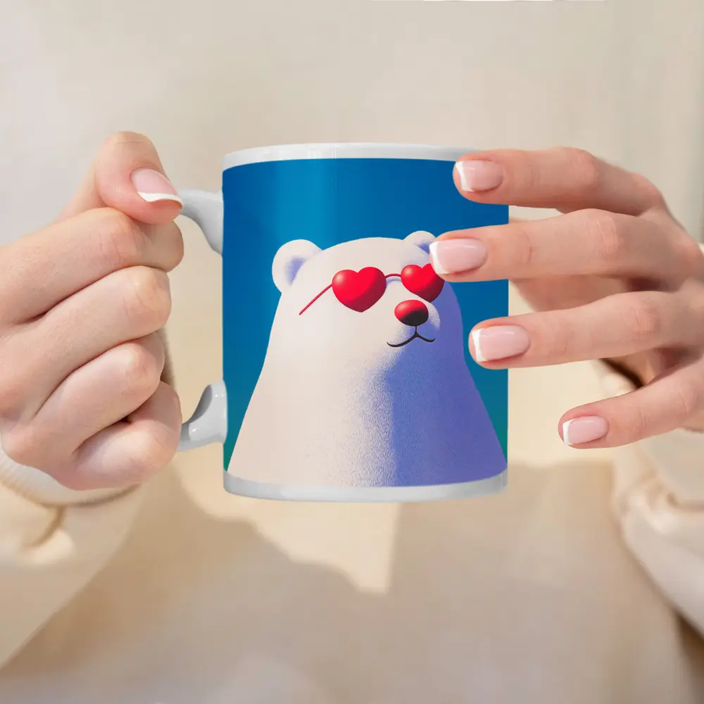 Polar Bear Heart Sunglasses Blue Sky – Mugs
