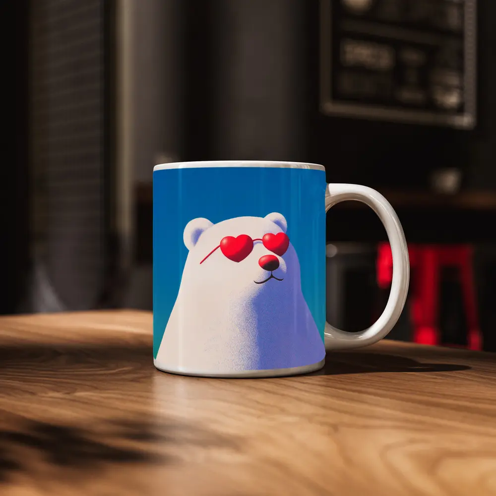 Polar Bear Heart Sunglasses Blue Sky – Mugs