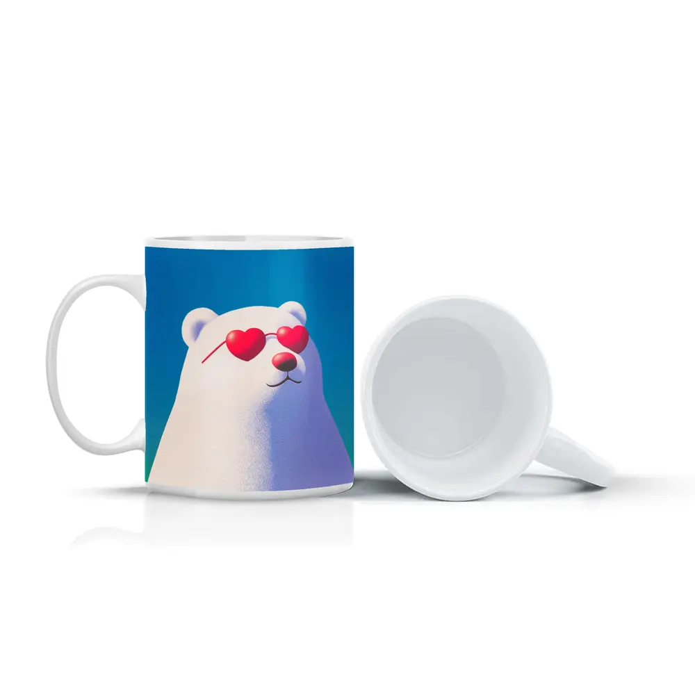 Polar Bear Heart Sunglasses Blue Sky – Mugs