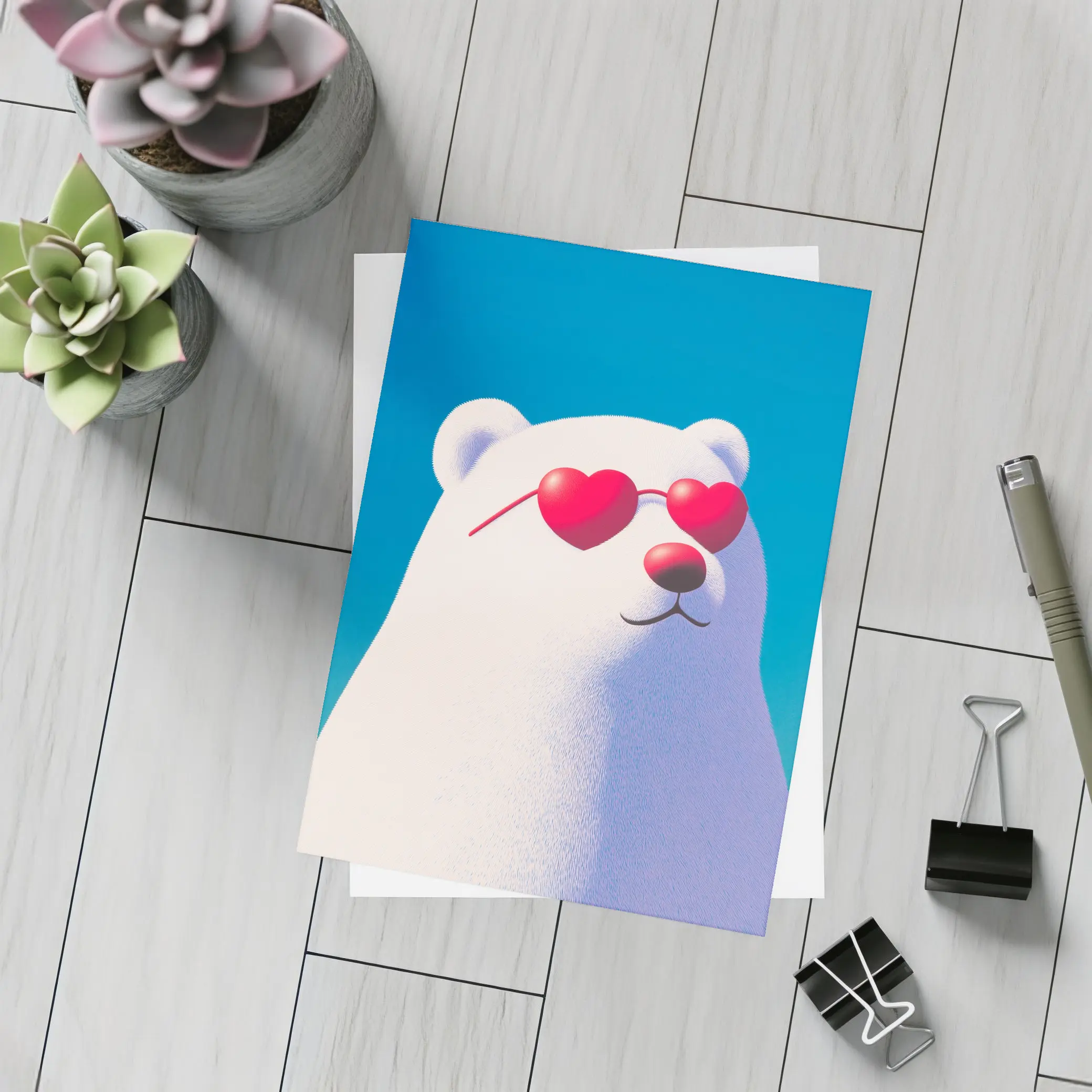 Polar Bear Heart Sunglasses Blue Sky – Postcards