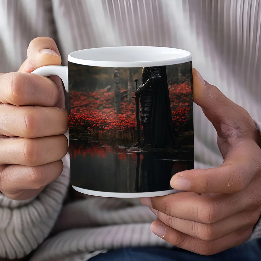Dark Knight Reflecting By Red Forest – Mugs