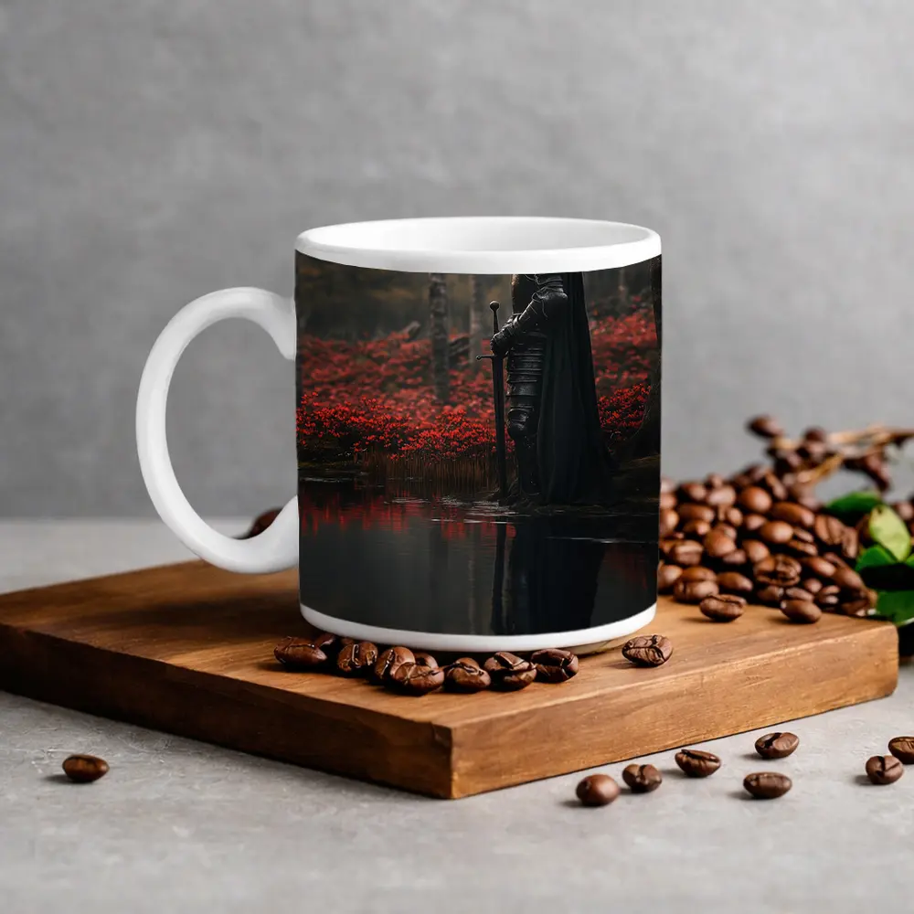 Dark Knight Reflecting By Red Forest – Mugs