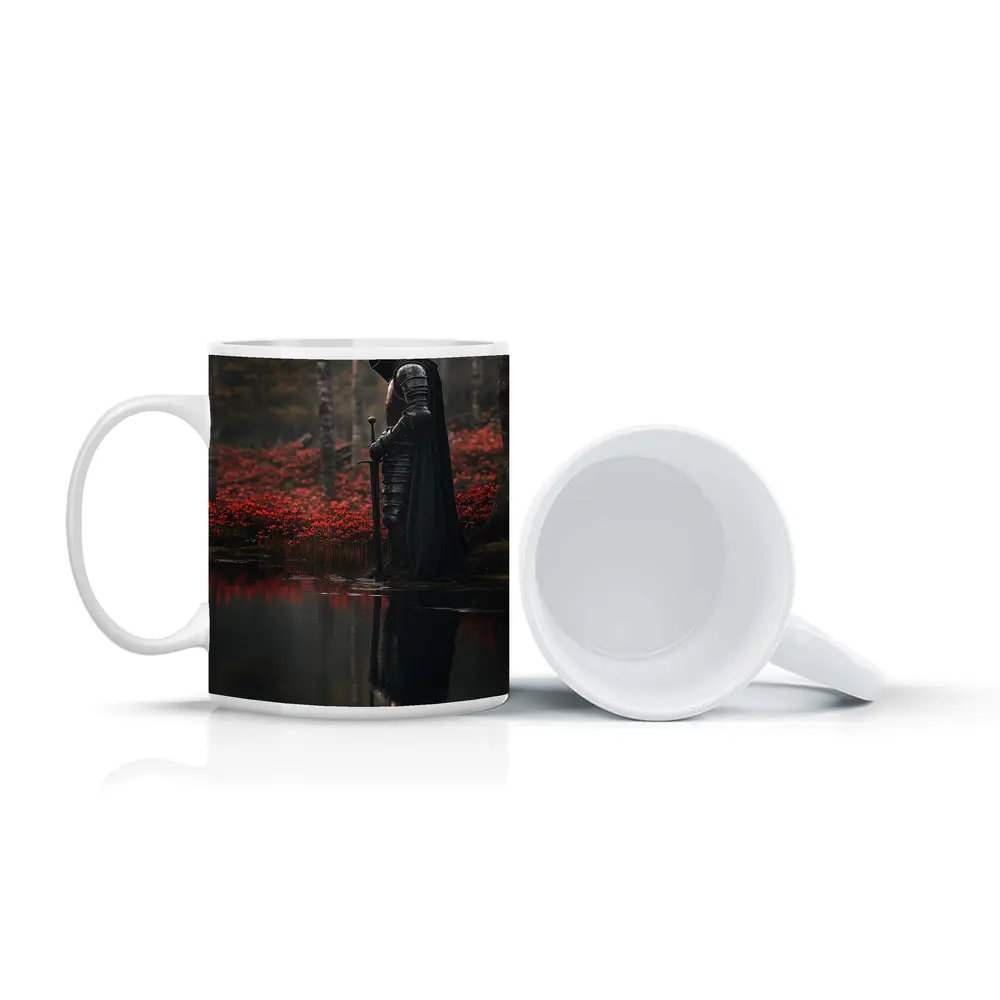 Dark Knight Reflecting By Red Forest – Mugs