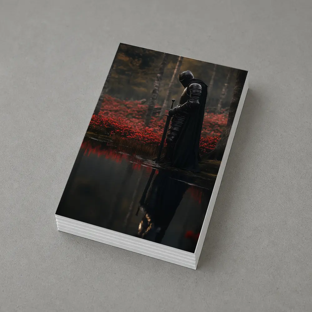 Dark Knight Reflecting By Red Forest – Postcards