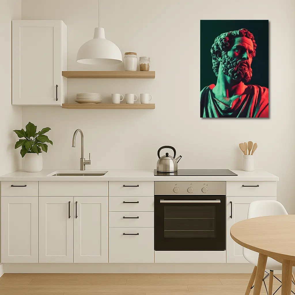 Greek Stoic Statue Neon Red Green Light – Wall Art