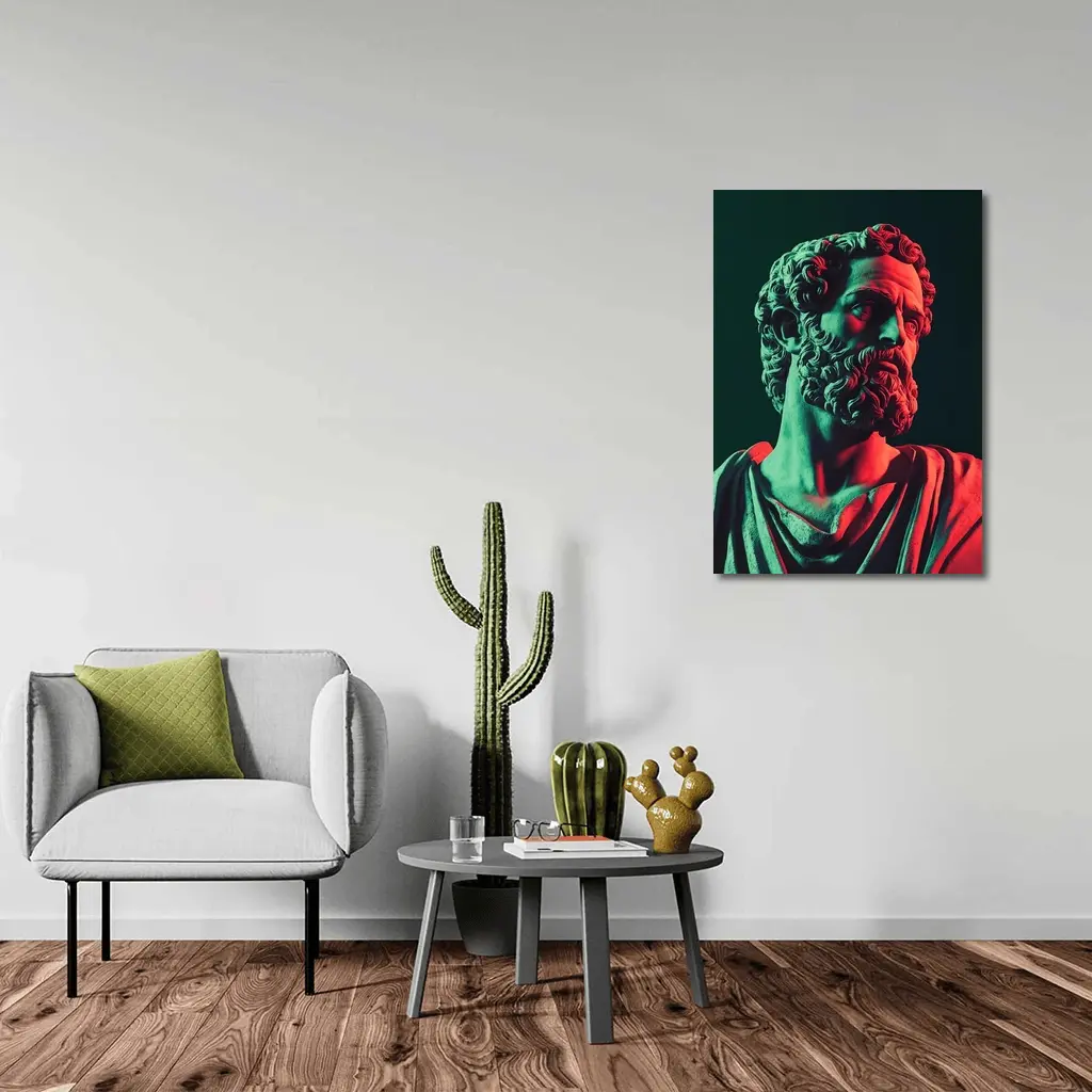Greek Stoic Statue Neon Red Green Light – Wall Art