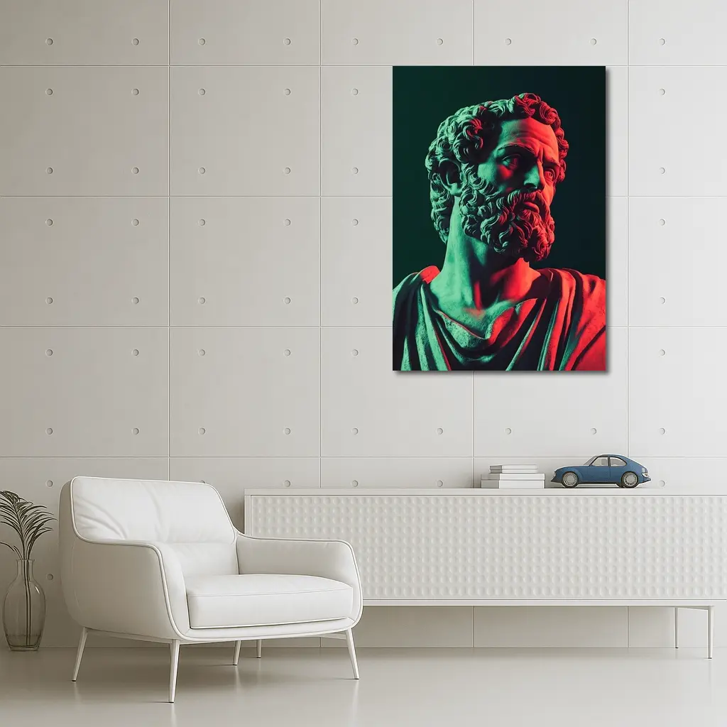 Greek Stoic Statue Neon Red Green Light – Wall Art