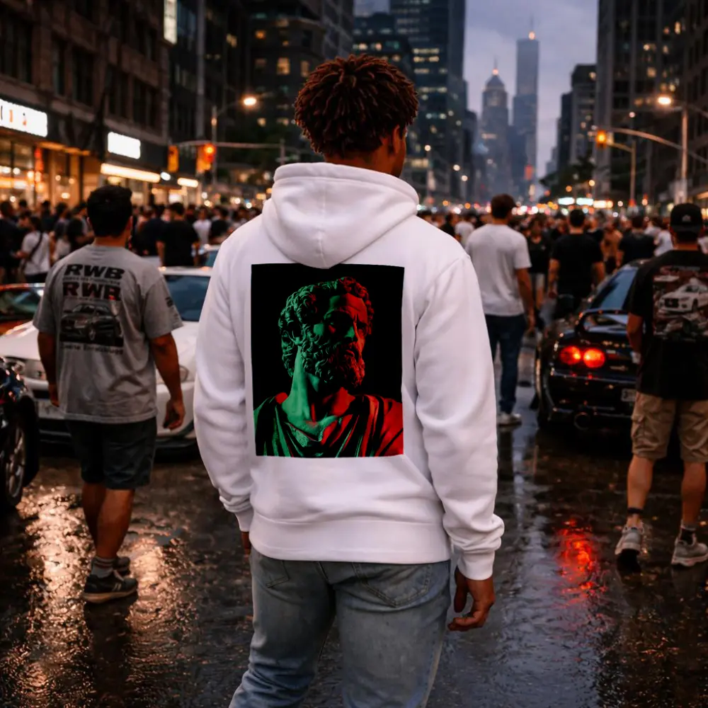 Greek Stoic Statue Neon Red Green Light – Hoodies