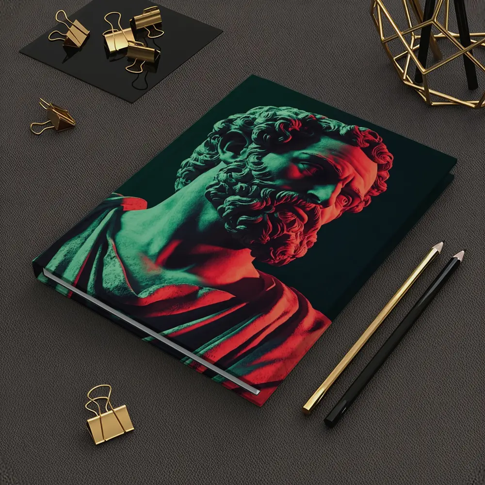 Greek Stoic Statue Neon Red Green Light – Notebooks