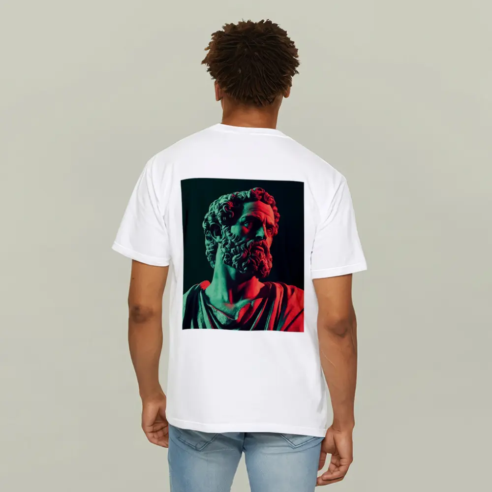 Greek Stoic Statue Neon Red Green Light – T-Shirts