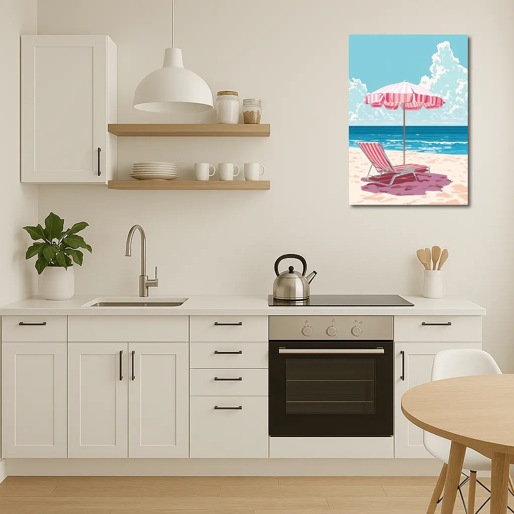 Pink Striped Beach Chair Ocean Summer Art – Wall Art