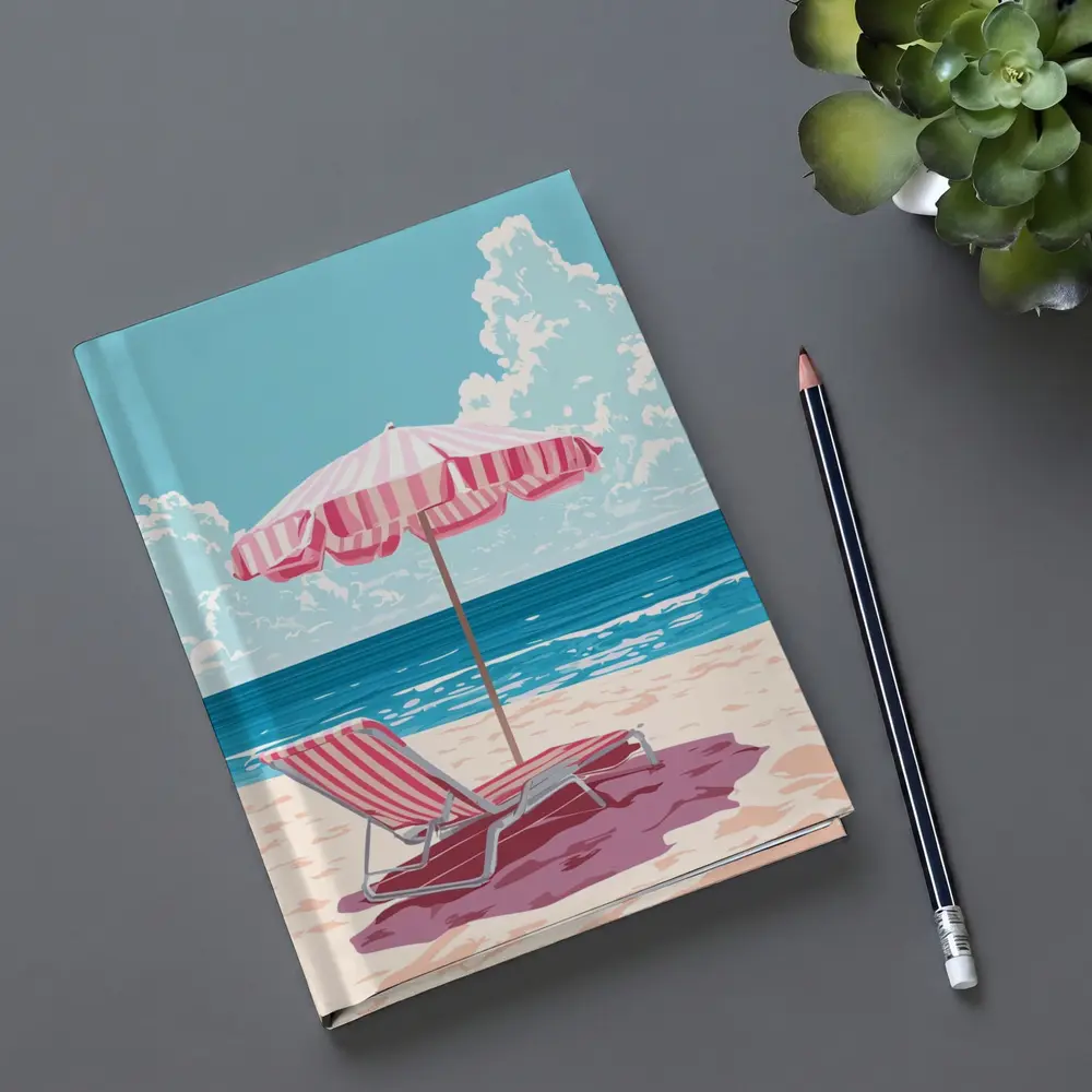 Pink Striped Beach Chair Ocean Summer Art – Notebooks