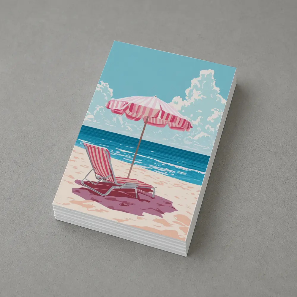 Pink Striped Beach Chair Ocean Summer Art – Postcards