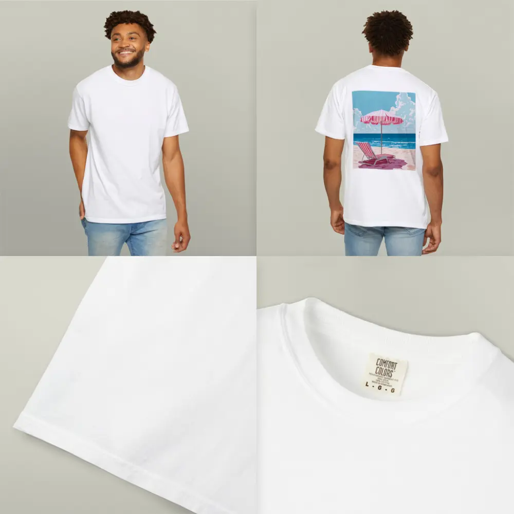 Pink Striped Beach Chair Ocean Summer Art – T-Shirts
