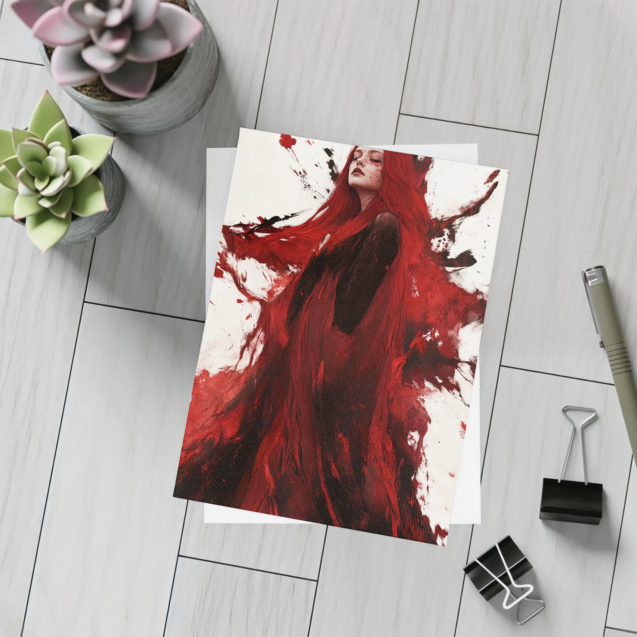 Red Haired Woman Dark Fantasy Art – Postcards