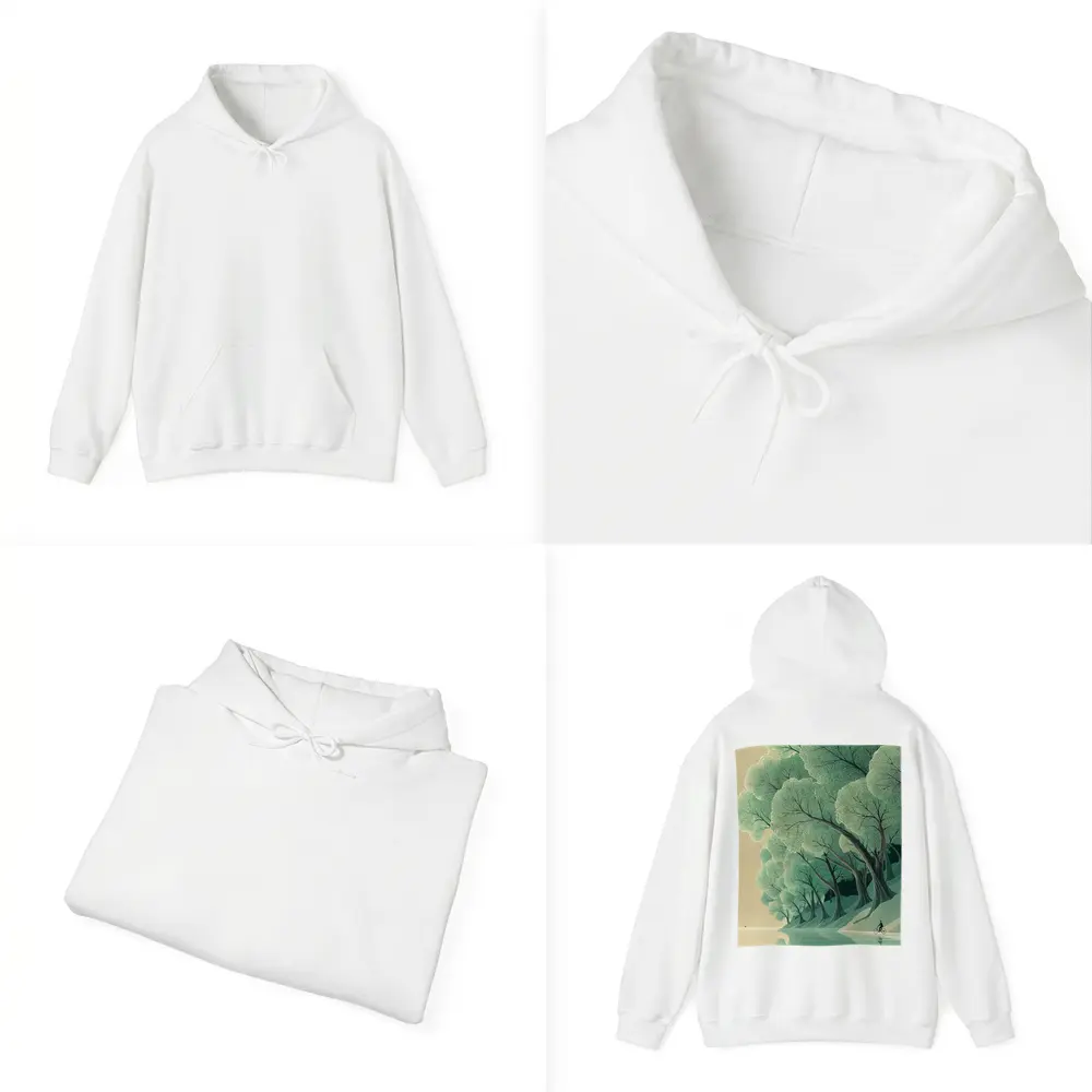Illustrated Trees By Calm Reflective River – Hoodies