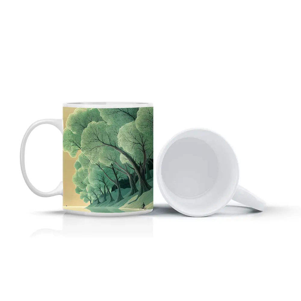 Illustrated Trees By Calm Reflective River – Mugs