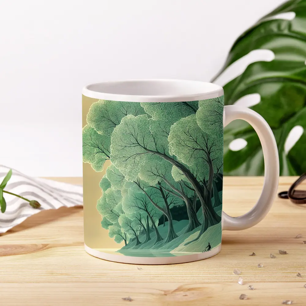 Illustrated Trees By Calm Reflective River – Mugs