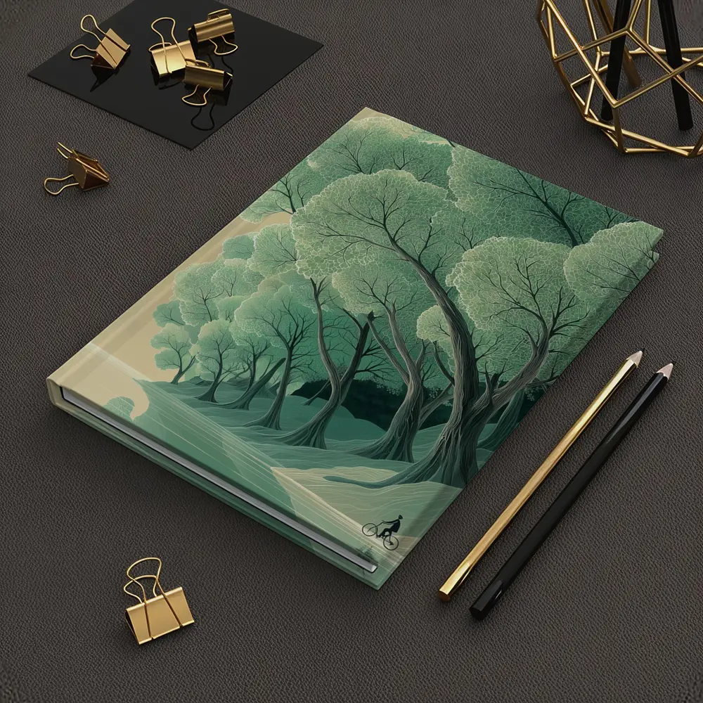 Illustrated Trees By Calm Reflective River – Notebooks