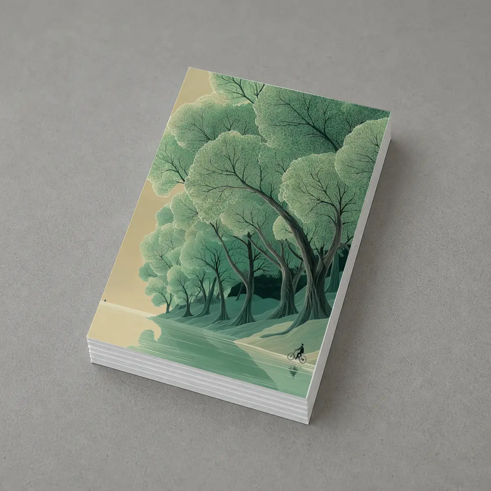 Illustrated Trees By Calm Reflective River – Postcards
