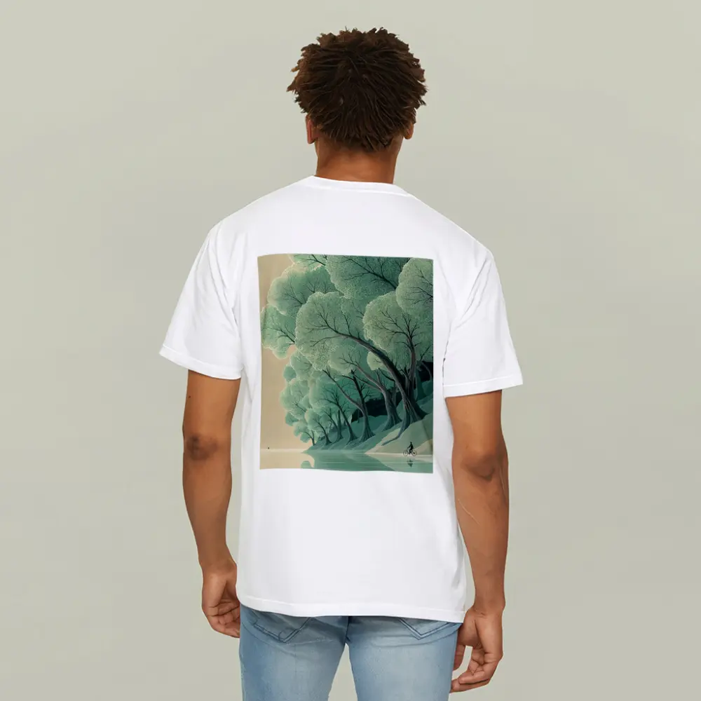 Illustrated Trees By Calm Reflective River – T-Shirts