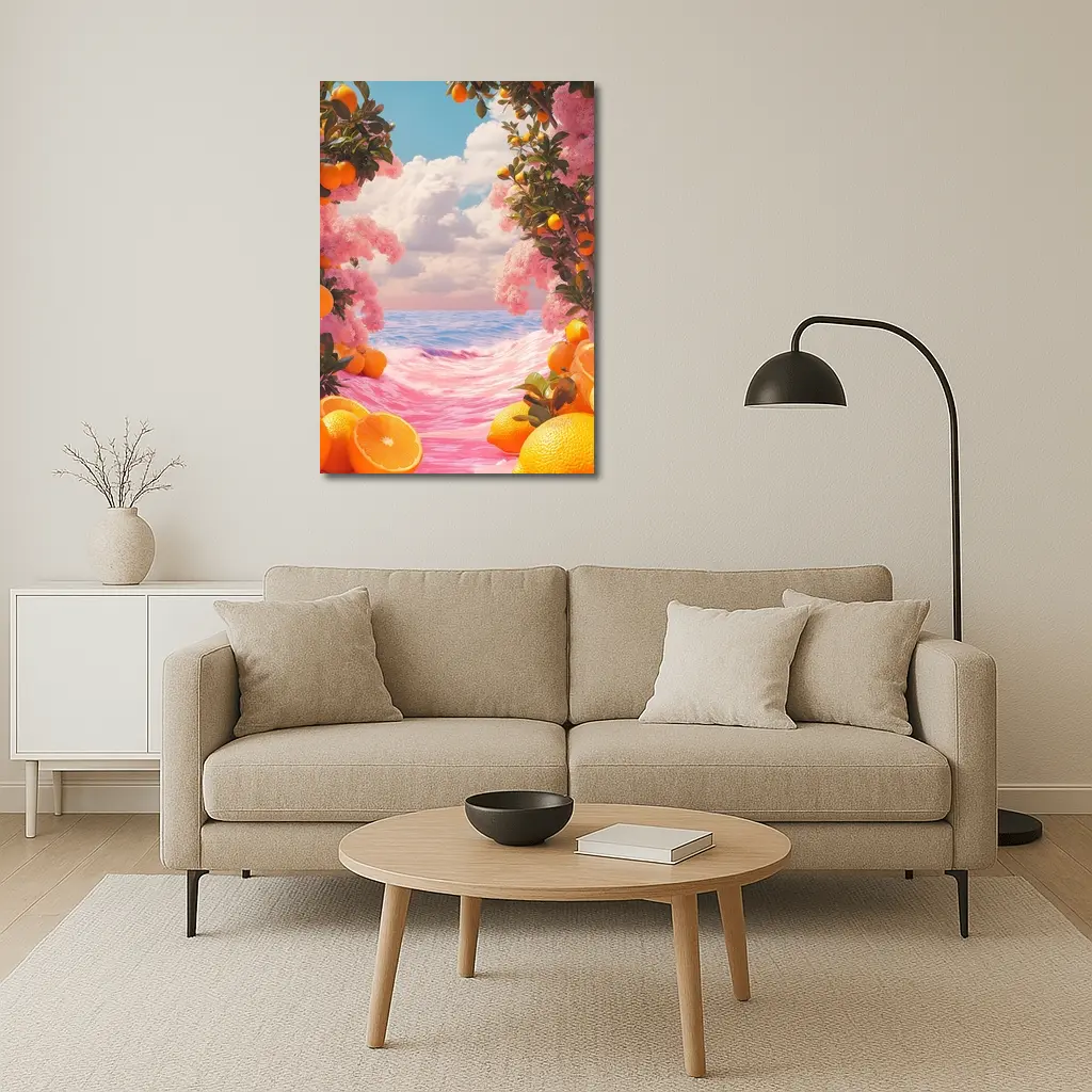 Tropical Oranges Pink Ocean Surreal Summer Scene – Wall Art
