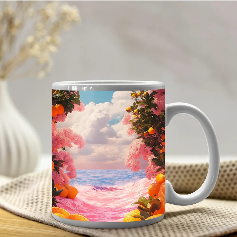 Tropical Oranges Pink Ocean Surreal Summer Scene – Mugs