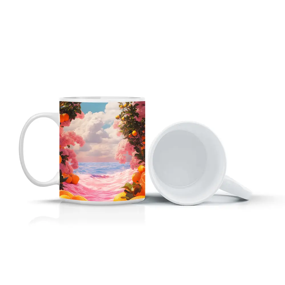 Tropical Oranges Pink Ocean Surreal Summer Scene – Mugs