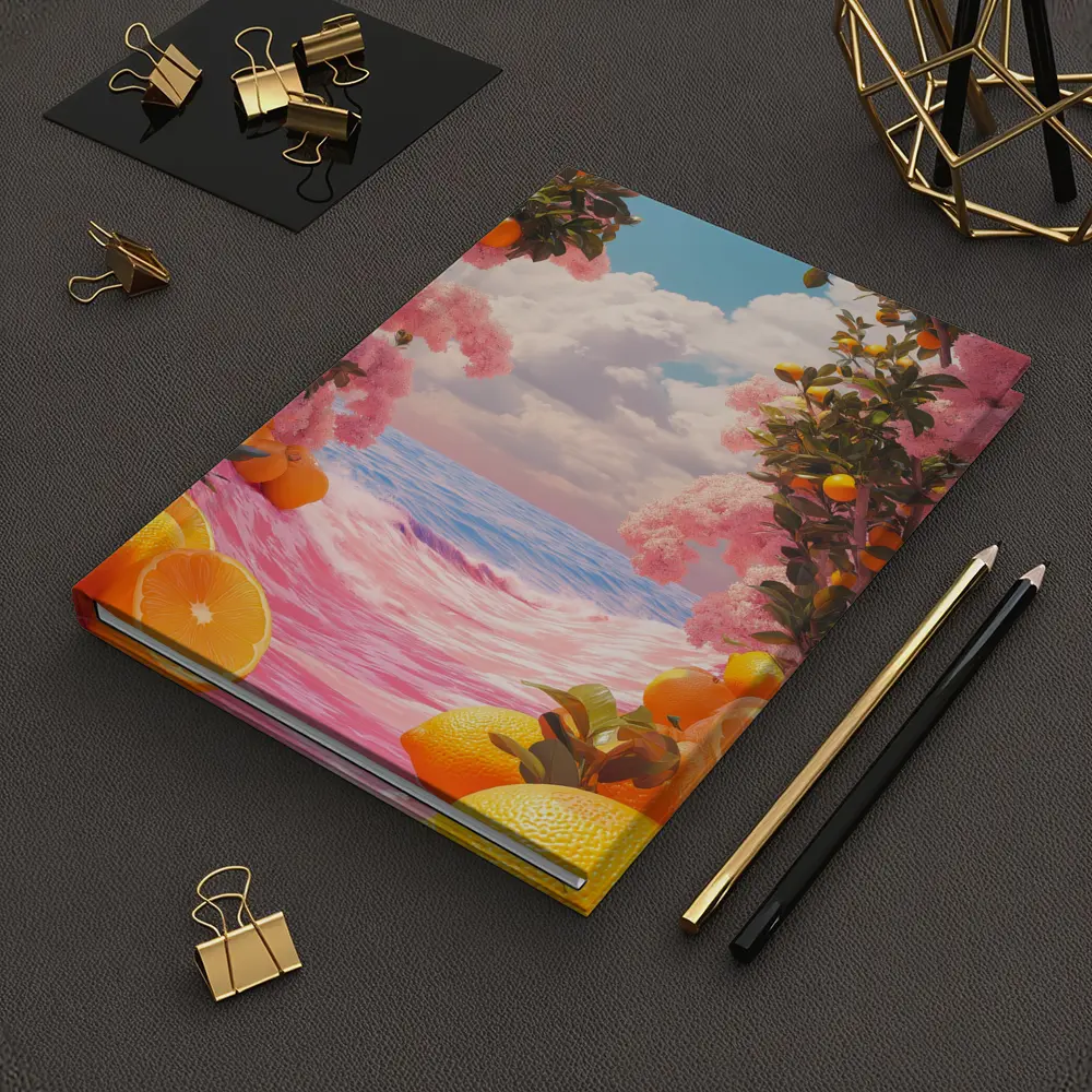 Tropical Oranges Pink Ocean Surreal Summer Scene – Notebooks