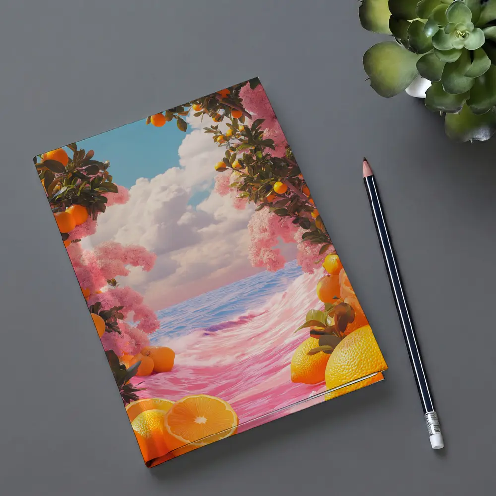 Tropical Oranges Pink Ocean Surreal Summer Scene – Notebooks
