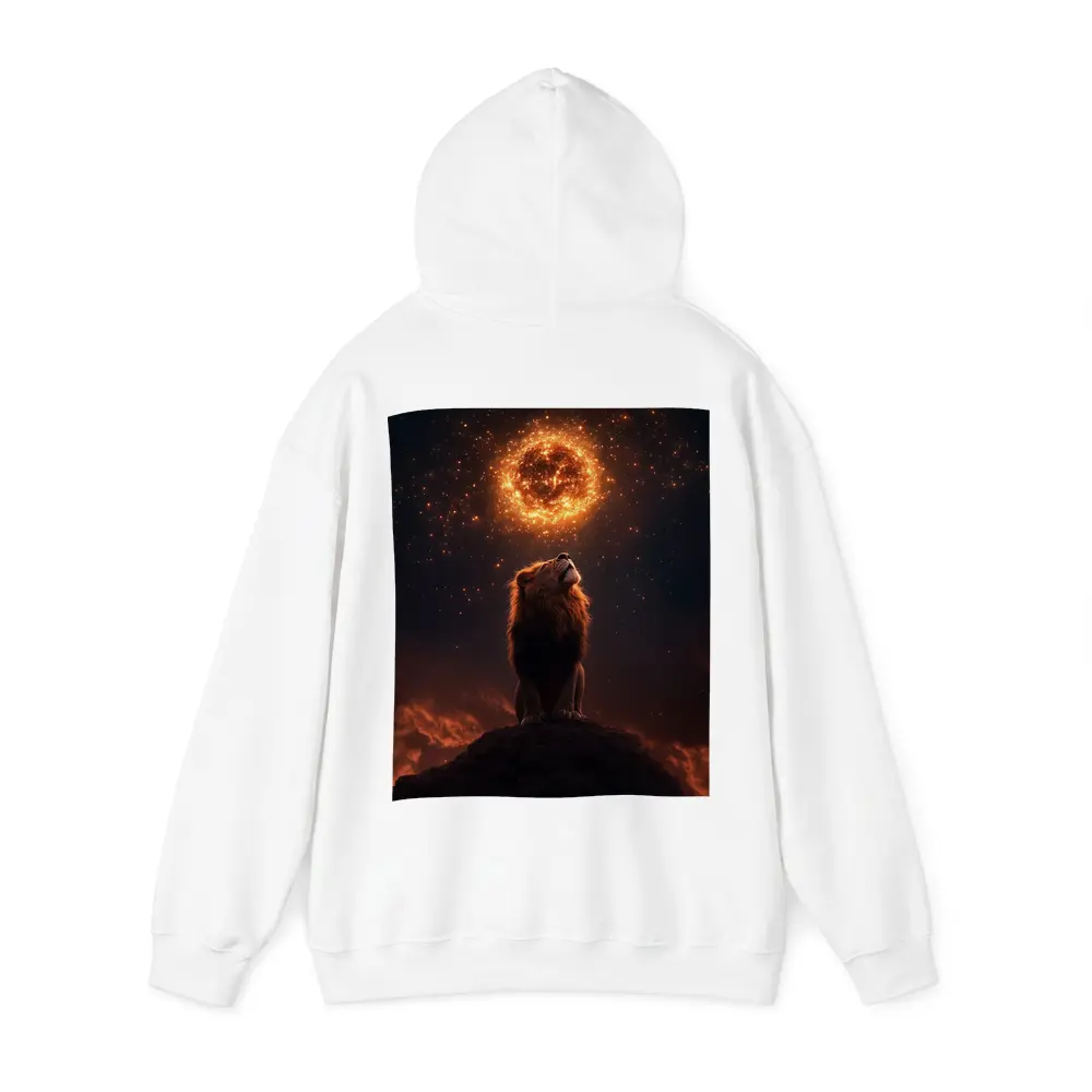 Lion Roaring Under Glowing Fire Sun – Hoodies