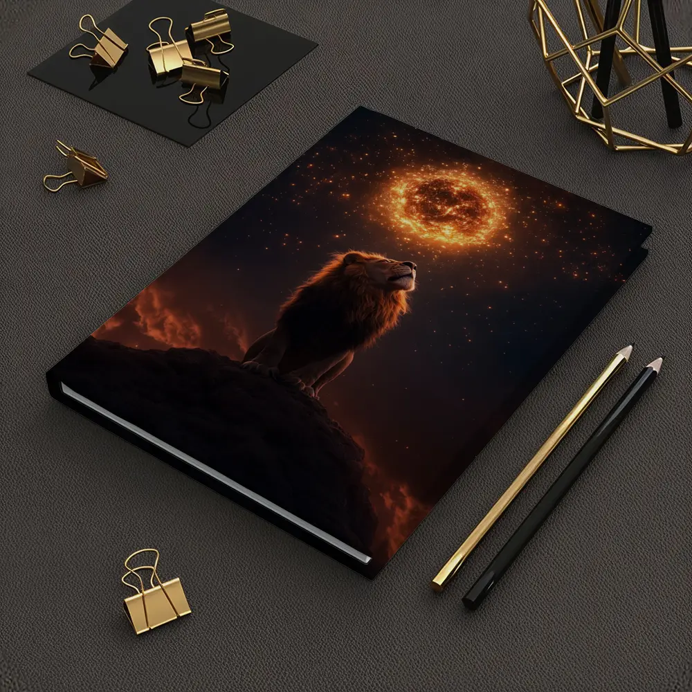 Lion Roaring Under Glowing Fire Sun – Notebooks
