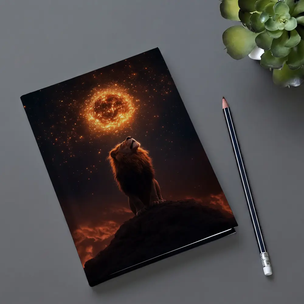 Lion Roaring Under Glowing Fire Sun – Notebooks