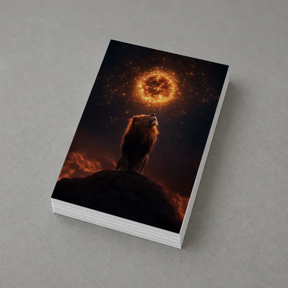 Lion Roaring Under Glowing Fire Sun – Postcards