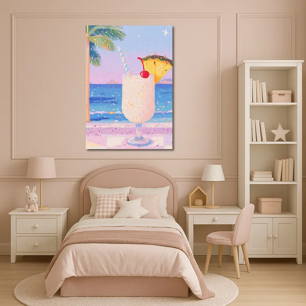 Tropical Pina Colada Cocktail Beach Pastel Art – Wall Art