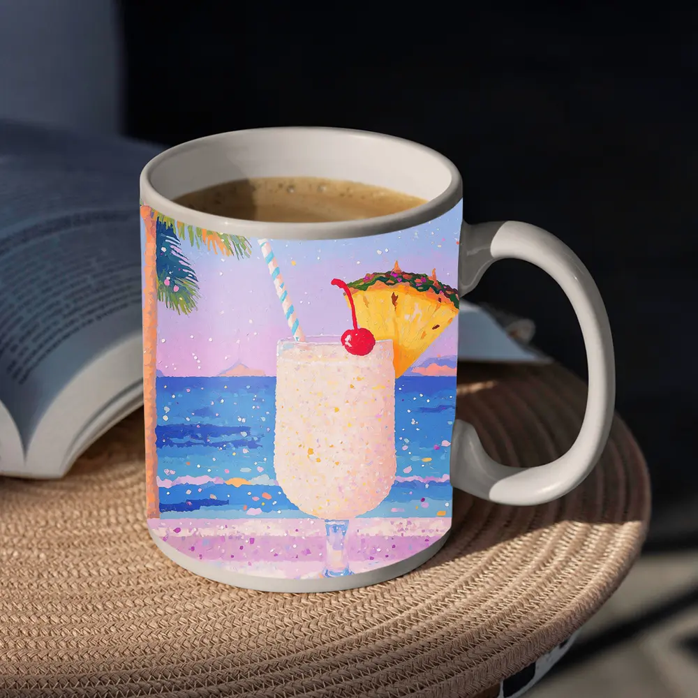 Tropical Pina Colada Cocktail Beach Pastel Art – Mugs