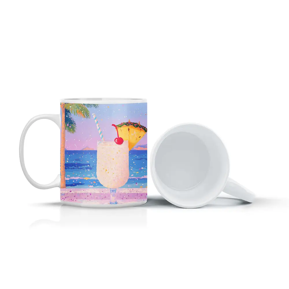 Tropical Pina Colada Cocktail Beach Pastel Art – Mugs